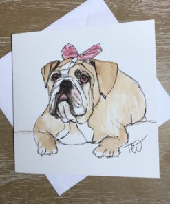 bulldog girl fun cute birthday card pink bow