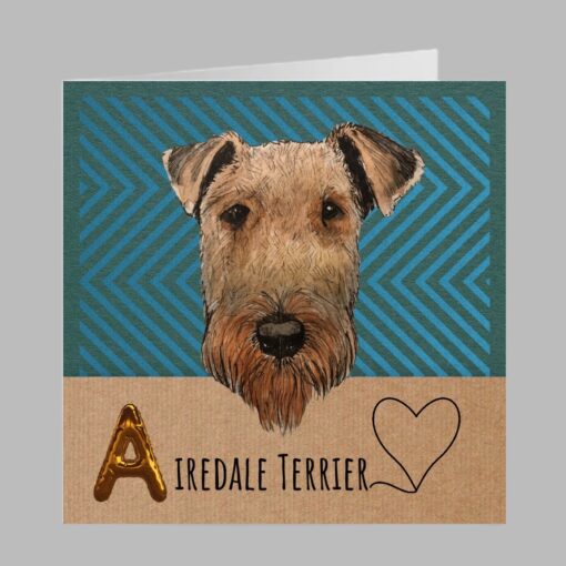 airedale terrier greeting card green stripe fun cute birthday card dog