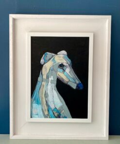 modern portrait of sighthound galgo whippet greyhound blue eyes dog painting abstract