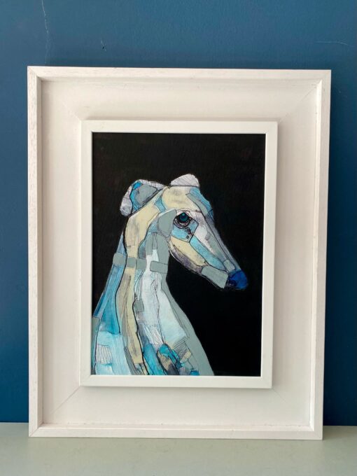 modern portrait of sighthound galgo whippet greyhound blue eyes dog painting abstract