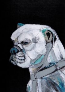 blue eyes staffordshire bull terrier dog abstract blue painting