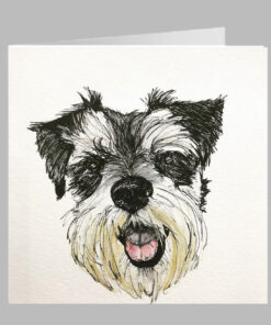 schnauzer dog greeting card, fun cute illustration birthday