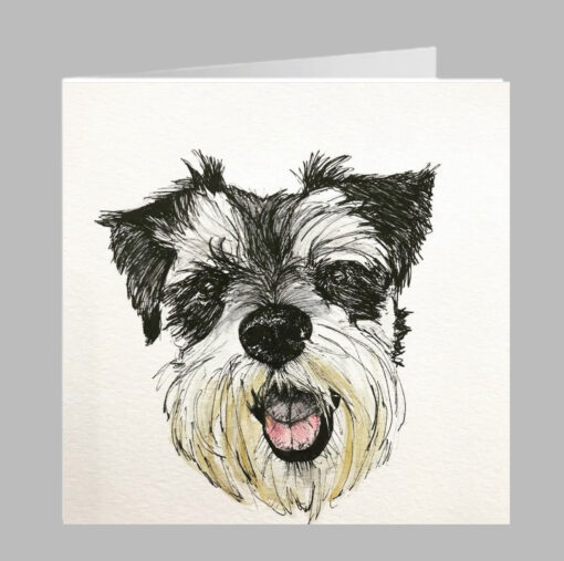 schnauzer dog greeting card, fun cute illustration birthday
