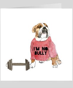 bulldog bully gym weights greeting card birthday dad mum fathers day mothers day fun cute illustration
