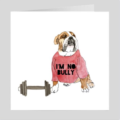 bulldog bully gym weights greeting card birthday dad mum fathers day mothers day fun cute illustration