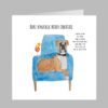 boxer dog bare knuckle cocktail recipe card birthday greeting fun dog cute blue armchair