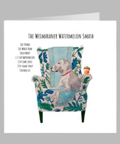 weimaraner dog cocktail armchair greeting card, brithday illustration