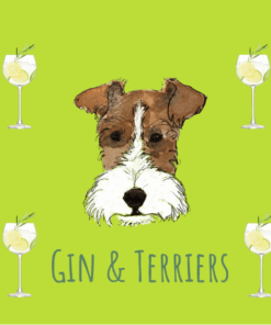 wire fox terrier greeting card dog green gin birthday celebration cute fun