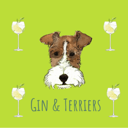 wire fox terrier greeting card dog green gin birthday celebration cute fun